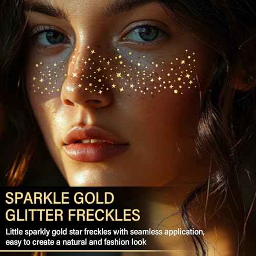20 Pcs Gold Face Makeup Patches, Sparkle Makeup Patches, Glitter Freckles Face Tattoo, Glitter Freckles, Waterproof Face Glitter Speckles Patches for Helloween (GOLD)