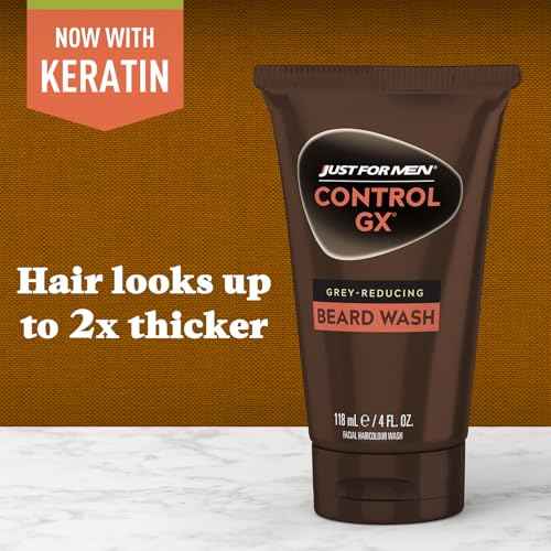 Just for Men Control GX Grey Reducing Beard Wash Shampoo with Keratin, Gradually Colors Mustache and Beard, Leaves Facial Hair Thicker Softer and Fuller, 4 Fl Oz - Pack of 1 (Packaging May Vary)