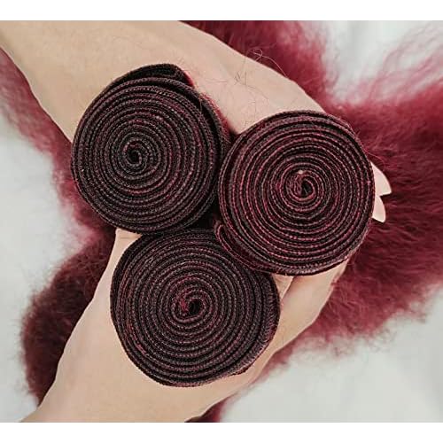 99j Brazilian Yaki Straight Human Hair 4 Bundles Yaki Human Hair Bundles 100% Virgin Kinky Straight Virgin Hair Extensions Women Girl Black Red (10 12 14)