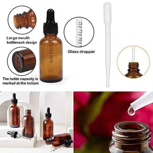6 Pack 2oz Tincture Bottles With Dropper Amber Glass Dropper Bottle with Measured Eye Dropper Funnels,Labels,60ml Empty Bottle Brown for Homemade Vanilla Essential Oil,Tincture,Serum,Liquids