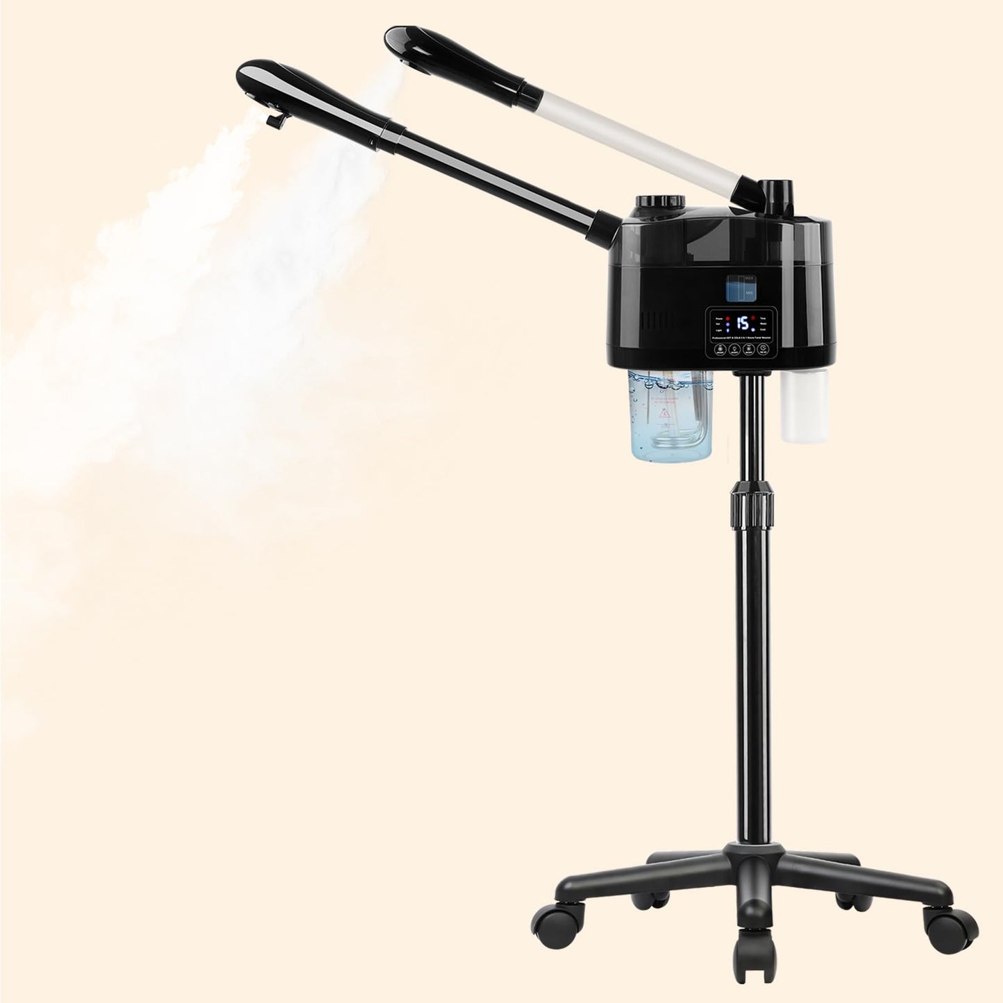 Professional Facial Steamer with Ozone and Hot & Cold Mist, Esthetician Steamer on Wheels, Face Humidifier for Facial Deep Cleaning, Digital Facial Steamer for Home and Salon, Black