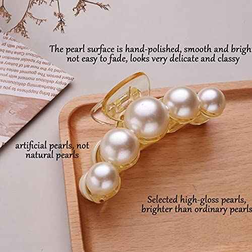 Hair Clips for Women,Large Pearl Hair Claw Clip Strong Hold No Slip,Banana Jaw Clip Barrettes,Elegant Hair Barrette Accessories Birthday Thanksgiving Christmas Gift for Girl Styling Thick Thin(4 PCS)