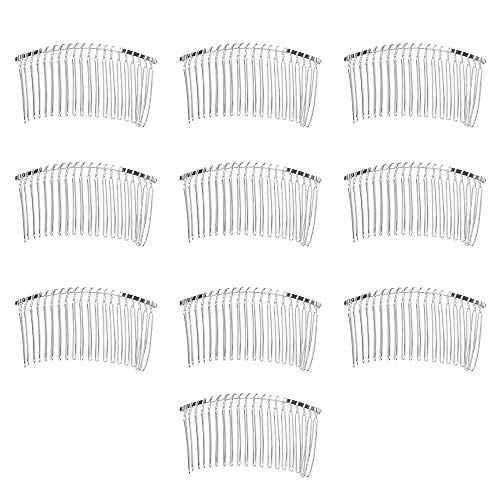 Rocutus 10pcs 20 Teeth Fancy DIY Metal Wire Hair Clip Combs, Stainless Steel, Silver, for Women's Wedding Veil, Bridal, Hair Pieces, Headdresses, Craft Projects