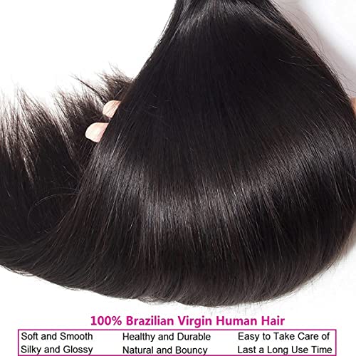 Straight Human Hair Bundles 100% Unprocessed Brazilian 4 Bundles 18 20 22 24 Inch Double Weft Weave Natural Black