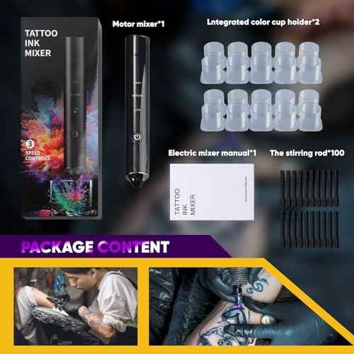 Tattoo Ink Mixer Gun Machine, Mixer Game Changer, 3 Adjustable Speeds Wireless Mixer, Without Continuous Pressing, New Rotary Tattoo Pigment Mixer Set with 100Pcs Mixing Sticks (New Mixer, Black)
