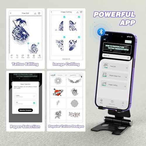 Padieoe Tattoo Stencil Printer with 10Pcs Transfer Paper - Bluetooth, Wireless, 2000mAh - Portable Thermal Printer Machine for Tattooist- 11.5x2.6x1.8in - Purple