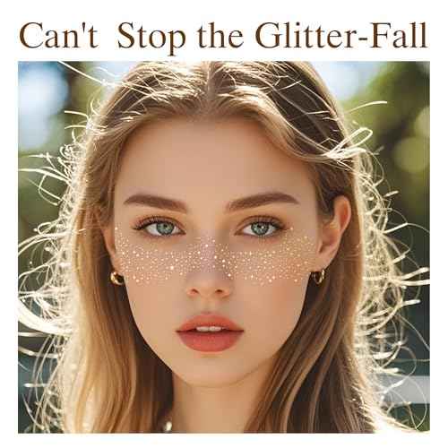 Glitter Freckles Face Tattoo, 30PCS Gold Body Glitter Temporary Tattoos Sparkle Patches for Women, Waterproof Fake Freckles,Festival Rave Outfits Festival Decorations (Gold)