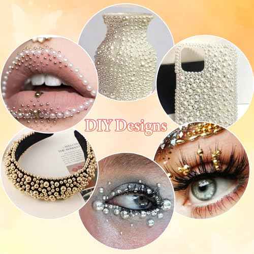 20000Pcs Gold Silver Flatback Nail Pearls for Crafts, Mixed Size 2-8mm Half Round Nails Beads Pearl for Nail Art, White Beige Pearl Gems for Crafts DIY Clothes Mugs Shoes with Pickup Tools