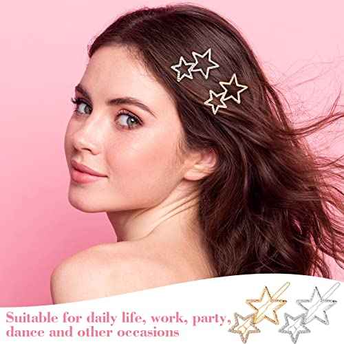 OIIKI Star Hair Accessories: 8pcs Elegant Metal Rhinestone Geometric Hairpins - Silver Golden Hollow Clips for Women, Girls' Styling