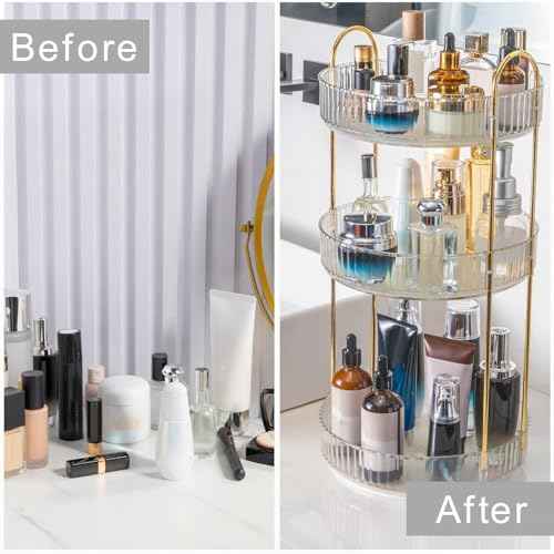 360¡Æ Rotating Makeup Organizer, Bathroom Make Up Spinning Holder Rack, Large Capacity Cosmetics Storage Vanity Shelf Countertop, Fits Cosmetics, Perfume, Skincare, Lipsticks(3 Tiers, Clear)