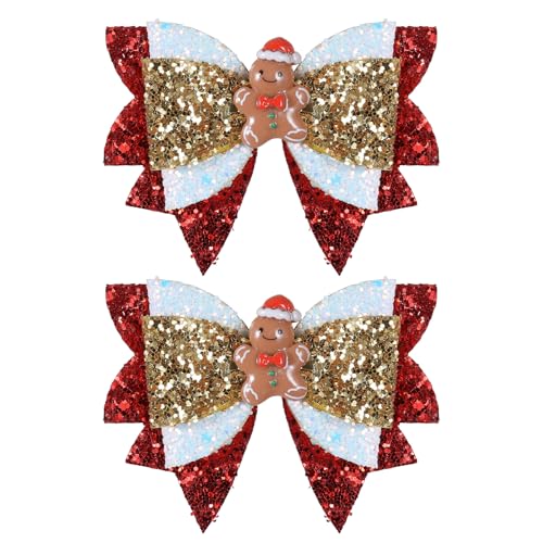 Glitter Christmas Hair Bows 3.5'' Girls Sparkly Cute Christmas Gingerbread Man Hair Clips Barrette Alligator Hairpins Kids Christmas Party Dress Decor Accessory Xmas Gift