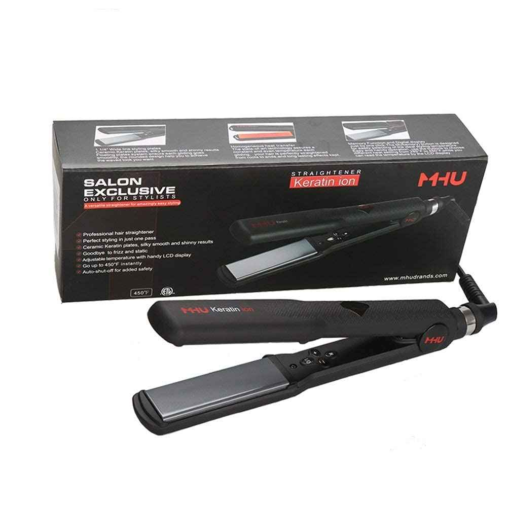 Professional Dual Voltage Hair Straightener 1.25" Keratin Ceramic Flat Iron Fast Heat Up for Home Use Iron Wide Plate Adjust Temperatures Auto Shut Off, Black