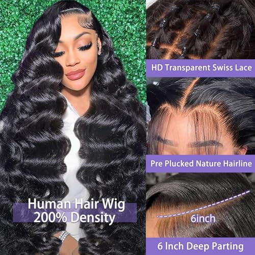 13x6 Lace Front Wigs Human Hair 200 Density Body Wave HD Lace Front Wigs Human Hair Pre Plucked Natural Color Glueless Wigs for Women 22 Inch