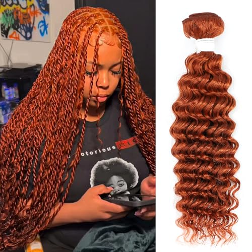95g 26 Inch Braiding Hair #350 Ginger Bundles Human Hair Deep Wave Human Braiding Hair for Boho Braids 100% Virgin Hair One Bundle Hair Extension for Women