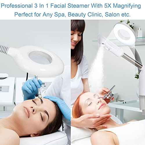 Facial Steamers Professional 3 in 1 Facial Steamer with 5X Magnifying Lamp, Upgrade PTC Heating, Hot/Cool Mist Steamer for Home Salon Spa Beauty