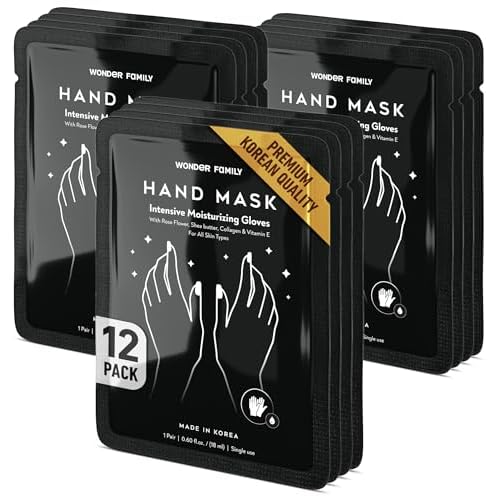 Korean Hand Masks Moisturizing Glove for Dry Hands - Hand Moisturizer Gloves for Women, Men - Hand Therapy Gloves with Collagen, Rose Oil, Shea Butter - White Hydrating Korean Hand Mask Bulk, 12 Pack