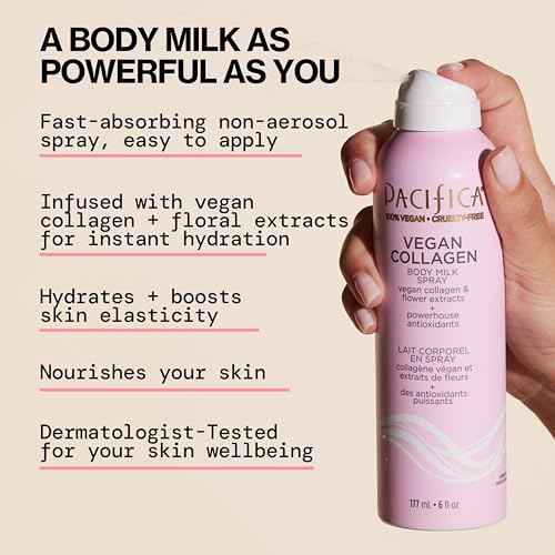 Pacifica Spray Lotion for Body - Vegan Collagen Body Milk Spray ? Hydrating Moisturizer Mist Fast-Absorbing Instantly Hydrates & Softens Skin Jasmine & Vanilla Natural Scent Clean Beauty Non-Aerosol