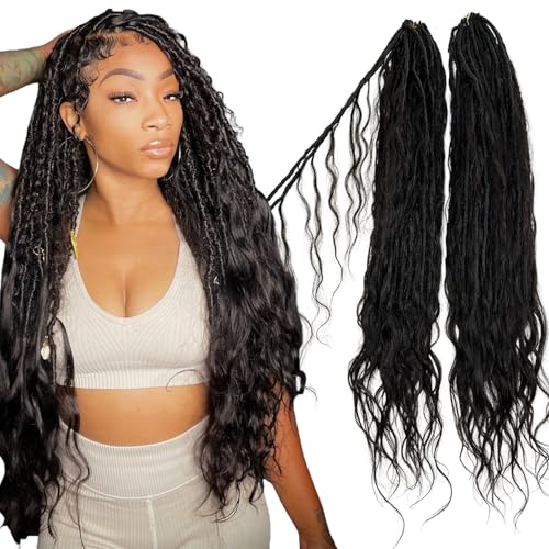 Locs Human Hair Crochet Boho Extensions Pre Looped Goddess Body Wave Curly Ends Knotless Box Braids Faux Locs For Women 22 Inch 24Strands