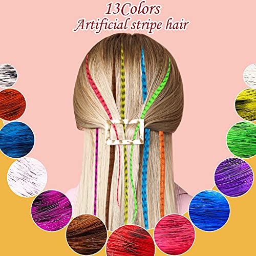78 Pieces Synthetic Feather Hair Mixed Color Feather Extensions Not Real Hair Extensions Colorful Long Straight for Party Teen Girl, 13 Colors