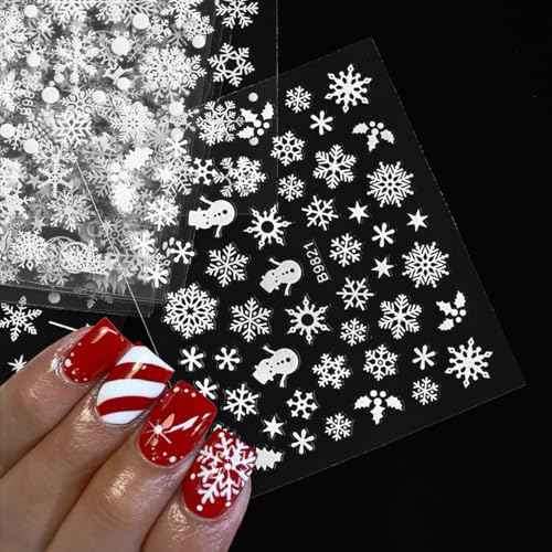 30Pcs Snowflake Nail Art Stickers Winter Christmas Nail Decals White Snowflakes Nails Designs 3D Self Adhesive Nail Supplies for Women DIY New Year Winter Holiday Manicure Decorations Accessories