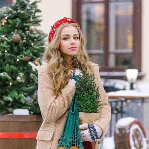 2 Pcs Christmas Headband for Women Pearl Knotted Headband Red Green Pearl Rhinestone Crystal Jeweled Hairbands Fashion Ladies Hair Band Hair Hoop Accessories Holiday Outfits Headpiece (Red and Green)