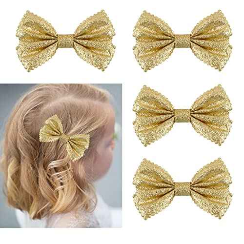 Glitter Bow Hair Clips Sparkly Bowknot Hair Barrettes 4 Pcs (gold)