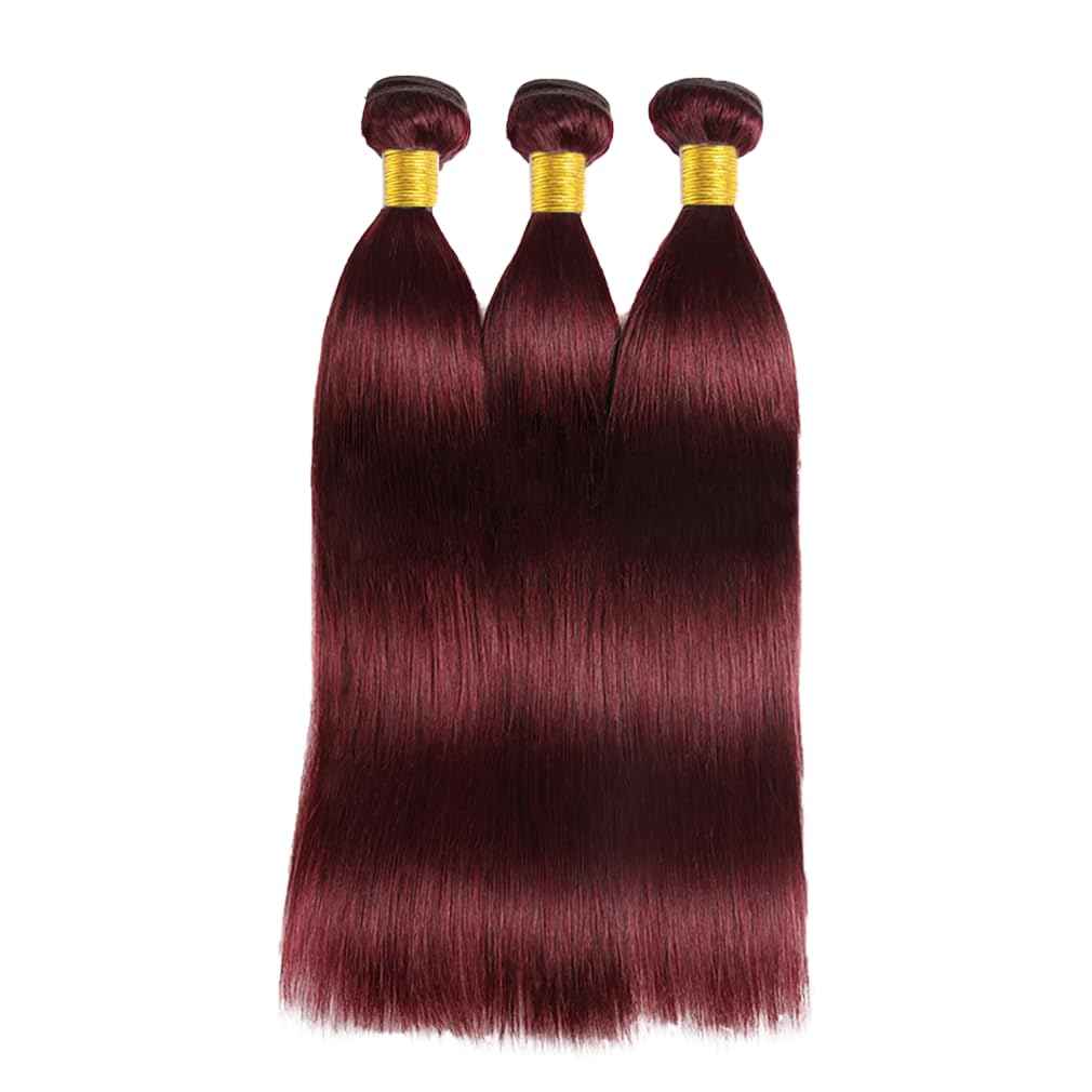 30 Inch 99J Burgundy Brazilian Straight Human Hair Bundles - Unprocessed Virgin Hair Weave - 3 Bundles
