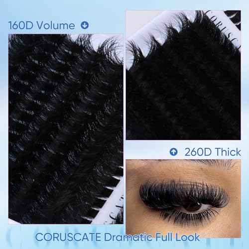 Lash Clusters 160D+260D Eyelash Clusters 12-24mm Long Lash Extension Thick Cluster Eyelash Extensions Volume Strip Mink Lashes Cluster Dramatic Full Salon Look Eyelash by CORUSCATE