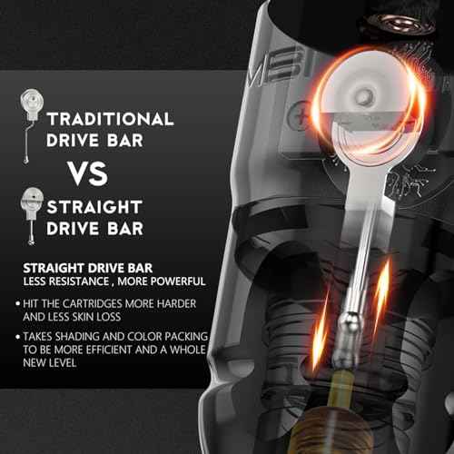 Ambition Lutin Rotary Tattoo Machine with Korall Tattoo Power Supply 2200mAh Straight Drive Bar - Wireless Tattoo Machine Short Tattoo Pen with Brushless Motor with RCA Cord for Tattoo Artist