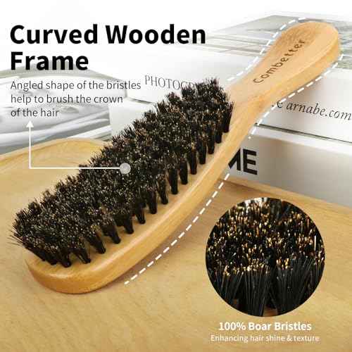 Boar Bristle Slick Back Hair Brush for Smoothing & Styling ? Wide 7-Row Bristles for Sleek Frizz-Free,Ponytails,Buns & Baby Hair ? Wooden Handle Brush for Women & Men ? Suit for Sectioning & Parting