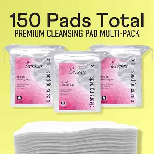 Swisspers Premium Facial Cleansing Pad, 100% Cotton, Ultra Soft, Extra Large, 50 White Pads per Reclosable Bag, 3 Bags (150 Pads Total)