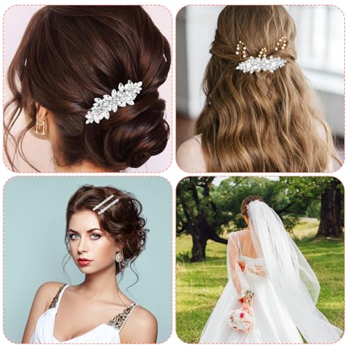4Pcs Rhinestone Hair Clips for Women Sliver Pearl Flower Hair Barrettes Elegant Crystal Hairpins Bridal Hair Pins Wedding Hair Accessories for Bride Bridesmaid Party