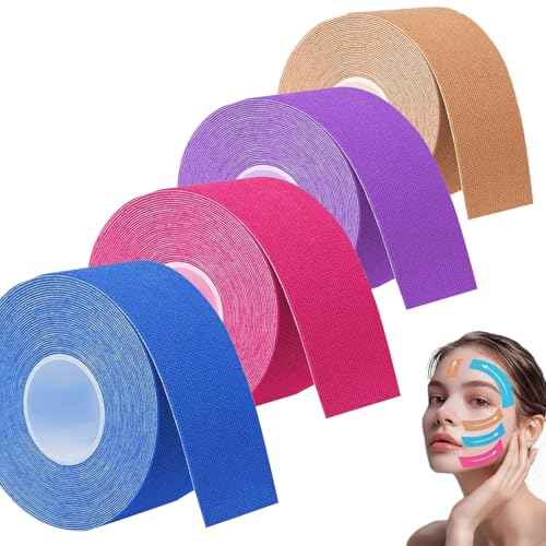 Anti-Wrinkle Face Tape,4 Rolls Facial Myofascial Lift Tape for Skin Firming, Toning & Tightening | Face Lift Tape for Neck & Forehead Smooths Wrinkles, Lifts Skin Anti-Aging Face Toning Belts|4 Colors