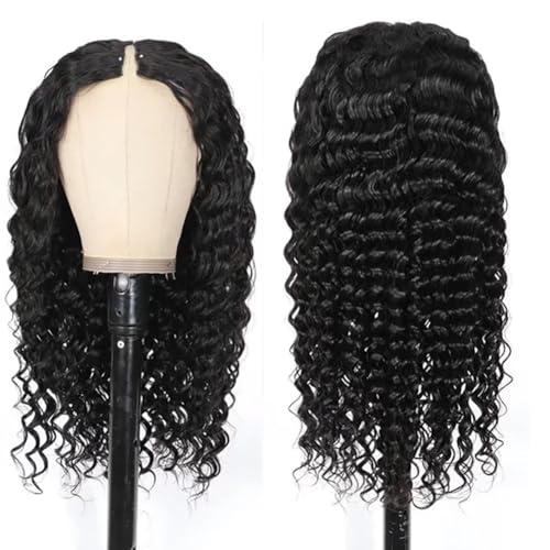 Zealady V Part Wig Human Hair Deep Wave 12A Brazilian Virgin Glueless Curly V Part Wigs Human Hair V Shape Wigs Upgrade U Part Wigs Deep Curly Wigs for Women No Sew in Full Head Clip In 18inch