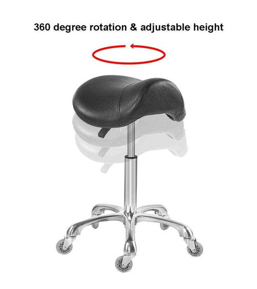 Antlu Saddle Stool Chair for Massage Clinic Spa Salon Cutting, Saddle Rolling Stool with Wheels Adjustable Height (Black)