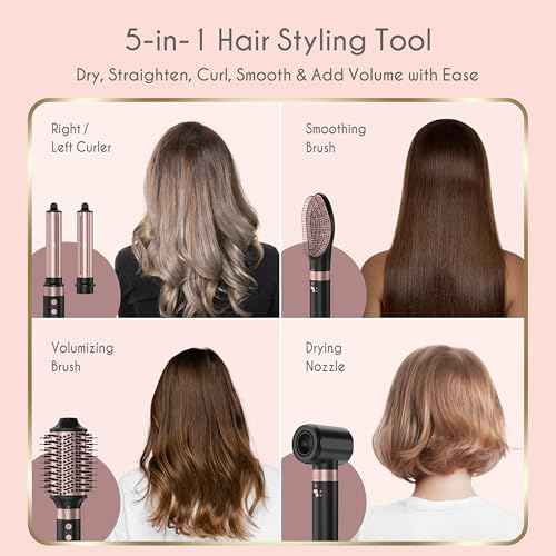 5 in 1 Ionic Hot Air Styler, 1400W Powerful Hair Dryer Brush, Auto-Wrap Curlers, Paddle Brush for Fast Drying, Volumizing with Travel & Storage Bag Compatible with Dyson Airwrap