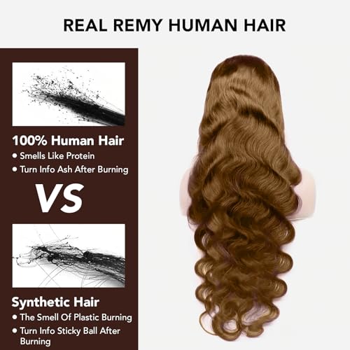 13x4 Chocolate Brown Lace Front Wig Human Hair Pre Plucked 200% Density Brown Glueless Body Wave HD Lace Front Wigs Human Hair 28 Inch