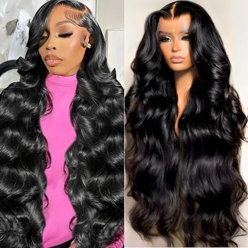 30 Inch 13x6 Lace Front Wigs Human Hair 200 Density Body Wave Lace Front Wigs Human Hair HD Lace Wigs for Women Pre Plucked Frontal Natural Black