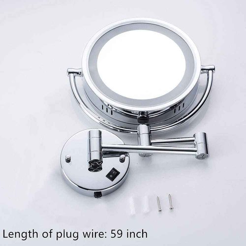 Cavoli Hardwire LED Lighted Wall Magnifying Mirror for Bathroom with 10x Magnification Sliver,9 Inch Round Surface 13" Extendable Arm Polish Chrome