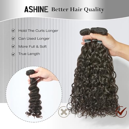 ASHINE Human Hair Bundle Deep Curly Water Wave, Unprocessed Cambodian Raw Hair 22 Inch, Flip Over Quick Weave Wet and Wave Bundles for Women Natural Black