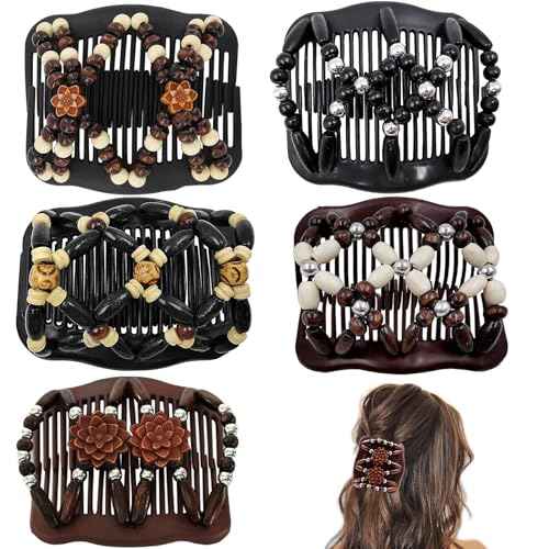 5 Pieces Stretchy Magic Hair Comb Adjustable Elastic Comb Hair Clip for Women Girls No Crease Hair Pins Vintage Hair Bun Maker Hair Accessories for Curly Thick Wavy Hair Ponytail, Mixed