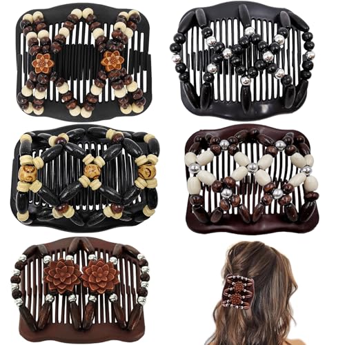 5 Pieces Stretchy Magic Hair Comb Adjustable Elastic Comb Hair Clip for Women Girls No Crease Hair Pins Vintage Hair Bun Maker Hair Accessories for Curly Thick Wavy Hair Ponytail, Mixed