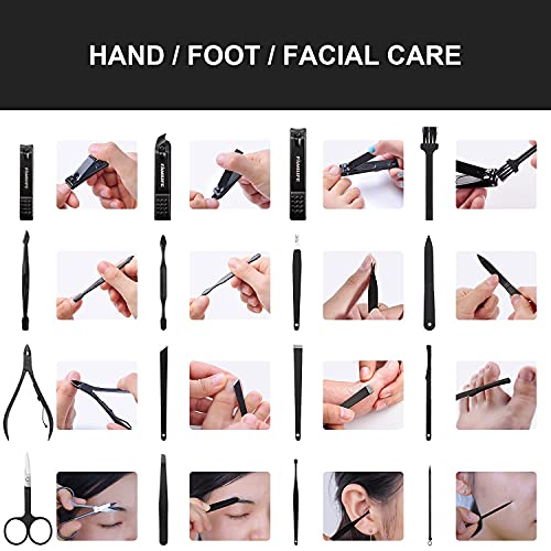 FAMILIFE Gifts for Men, Manicure Set Clippers Manicure Kit Nail Clipper Sets 16pcs Mens Grooming Kits Professional Stainless Steel Nail Kit Brown Leather Case Travel Kits