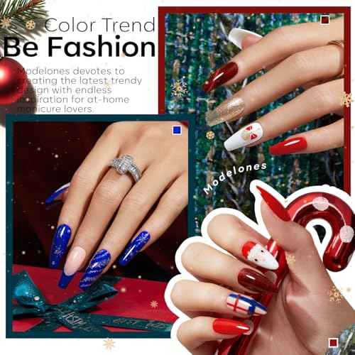 modelones Christmas Gel Nail Polish Set, 6 Colors Winter Cat Eye Red Dark Green Blue Glitter Gold Silver Gel Polish Kit Soak Off Nail Art Manicure Home Gift for Women Girls