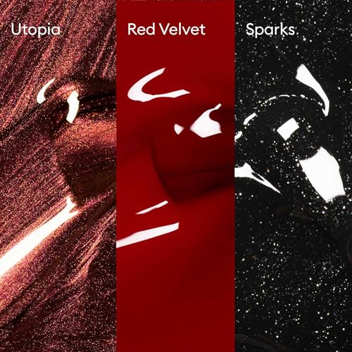 Manucurist Green Gift Set - 3 Vegan Nail Polish With Biodegradable Glitter - Black, Brown, Red Kit - Christmas Gifts for Women - Secret Santa - Holiday Gel Gift Box - Christmas Presents