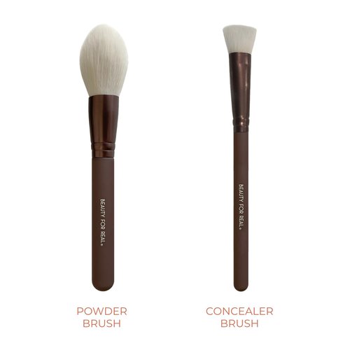 Beauty For Real Essential Pro Complexion Brush Set - Includes 4 Brushes: Blush/Contour, Complexion, Powder & Concealer - Vegan & Cruelty Free