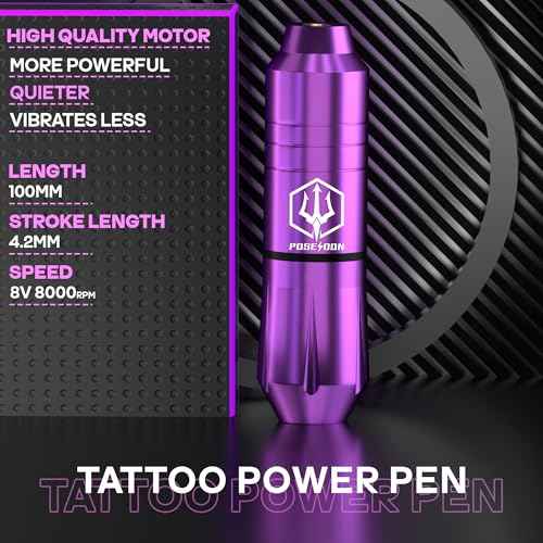 POSEIDON Wireless Rotary Tattoo Machine Kit with 20 Tattoo Cartridge Needles & Ink Set | Professional Portable Tattoo Pen Gun for Beginners | Complete Starter Supplies (TK201)