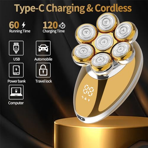 7D Floating Head Shaver for Bald Men,IPX7 Waterproof Shaving Grooming Kit,5 in 1 Men's Electric Razor,Dry/Wet Shaver for Home/Travel,Nice Trimmer Gift for Dad,Husband,Boyfriend