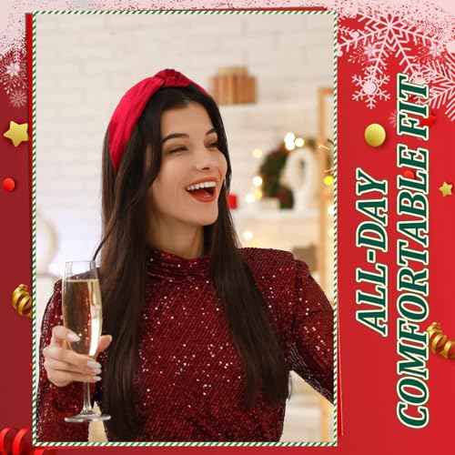 4 Pcs Velvet Knotted Headband for Women Christmas Red Green Blue Brown Hairband Wide Fashion Hair Band for Women Girls No Slip Turban Outfit for Holiday Party Hair Accessories Gifts