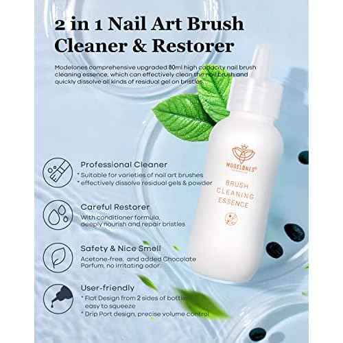 Modelones Nail Art Brush Cleaner & Restorer for Nail Polish/Extension Gel/Solid Builder Gel/Dip Powder/Acrylic Manicure Kits DIY Salon at Home - 80ml, W/Pro Brush